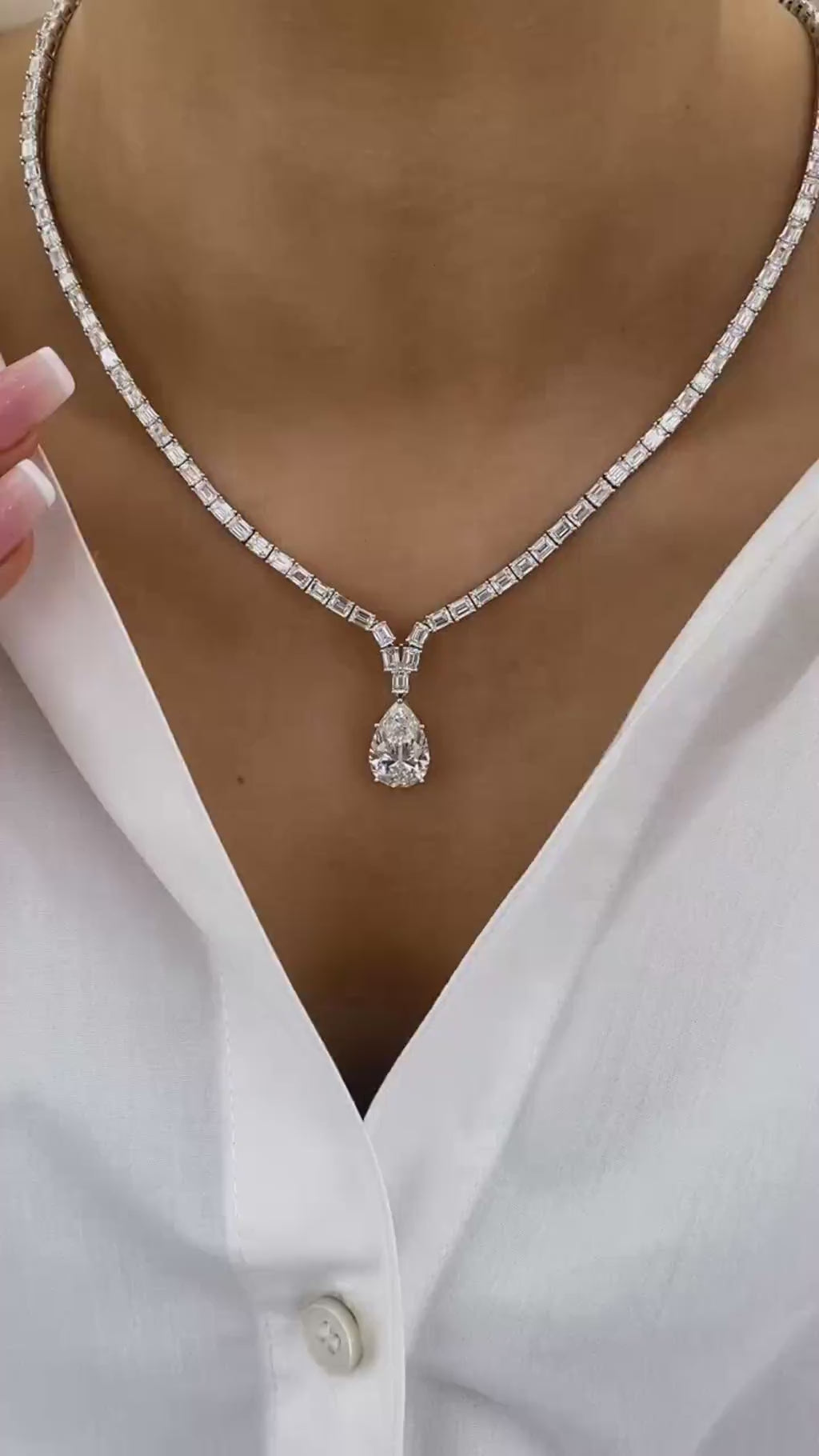 Brenna 22.1 Pear Lab-Grown Diamond Tennis, East West Necklace
