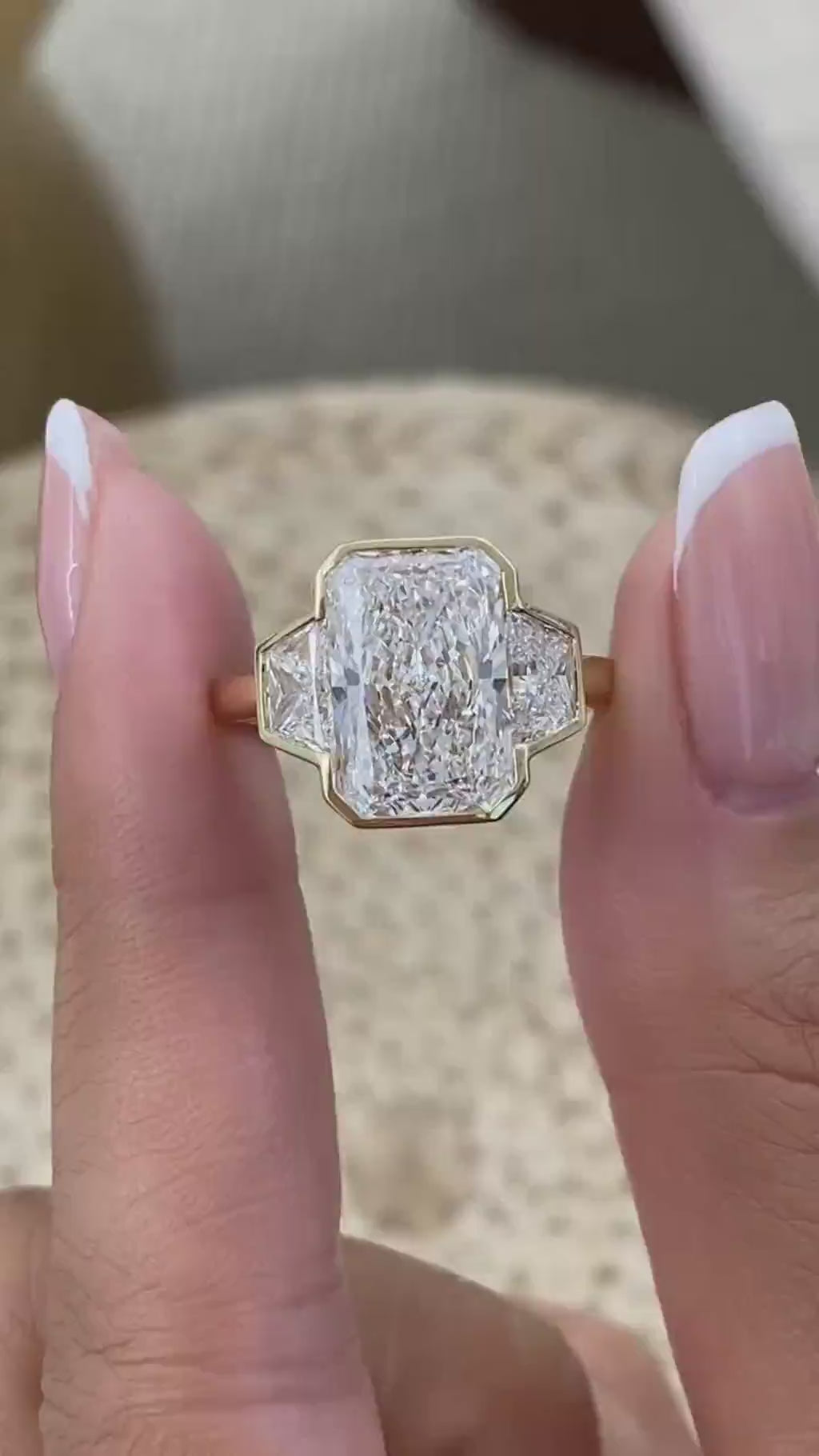 Claudia 6.1 Radiant Lab-Grown Diamond Three Stone, Bezel Engagement Ring