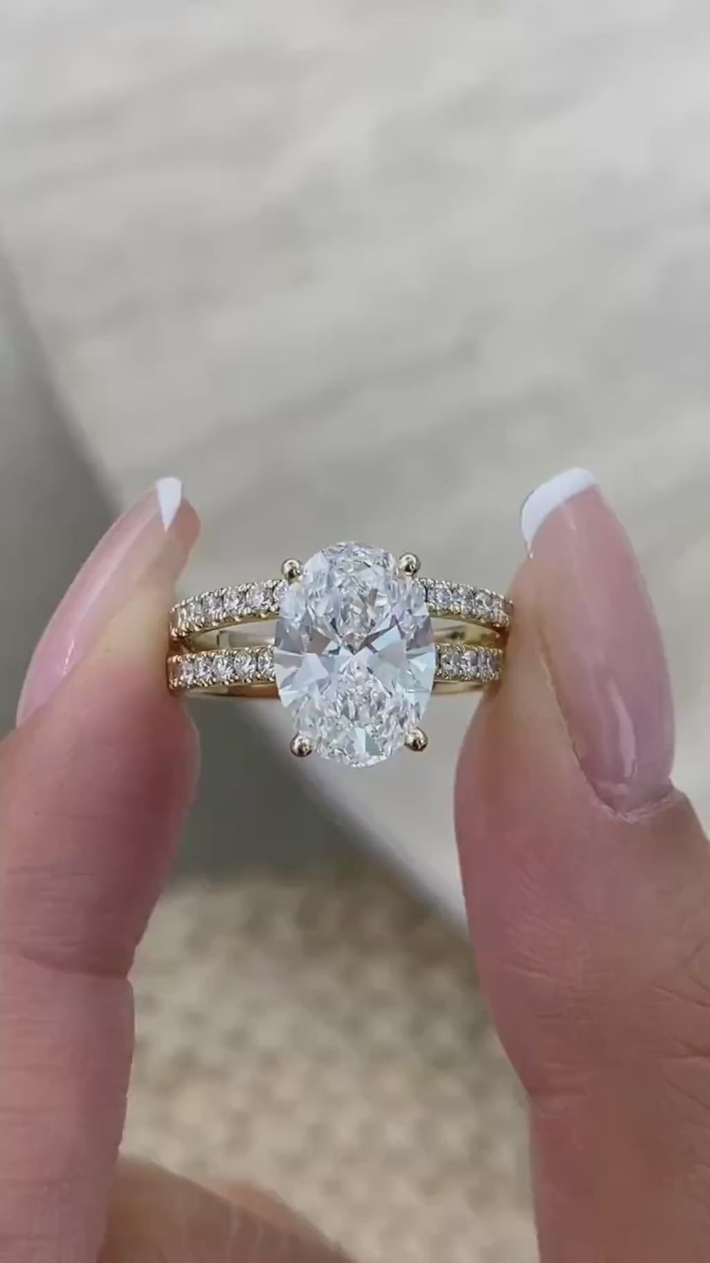 Tamara 4 Oval Lab-Grown Diamond Bridal Set, Side Stone Rings Set