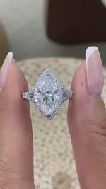 Leah 3.7 Marquise Lab-Grown Diamond Halo, Side Stone Ring