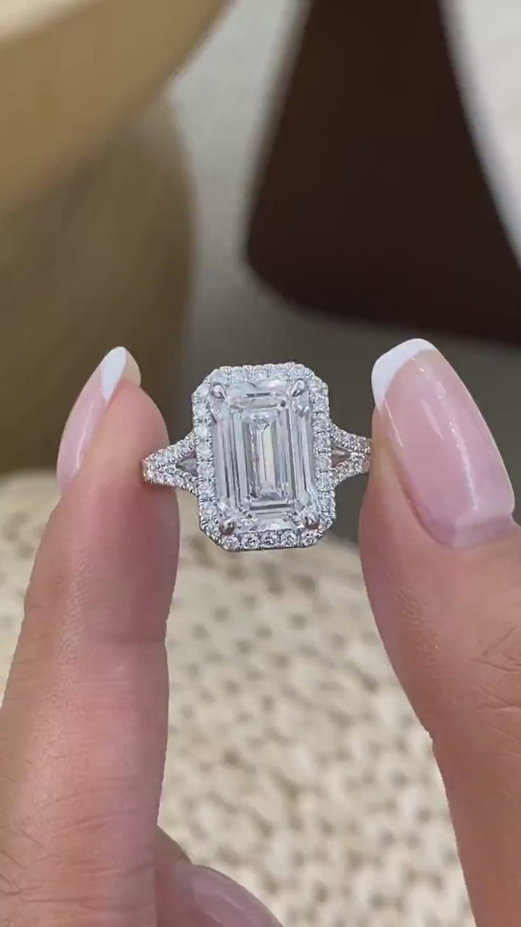 Lilian 5.9 Emerald Lab-Grown Diamond Halo, Split Shank Engagement Ring