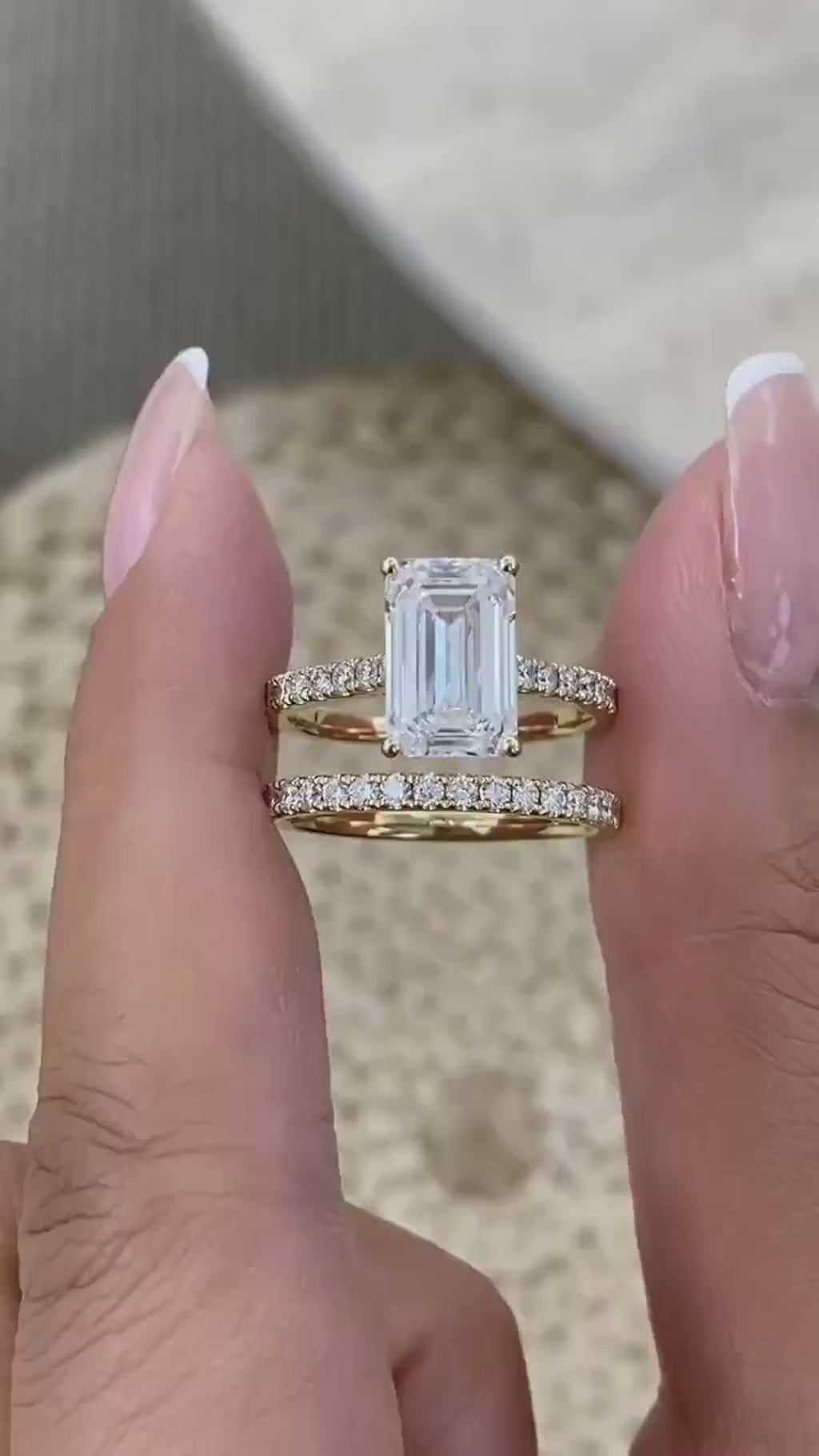 Tamara 4 Emerald Lab-Grown Diamond Bridal Set, Side Stone Rings Set