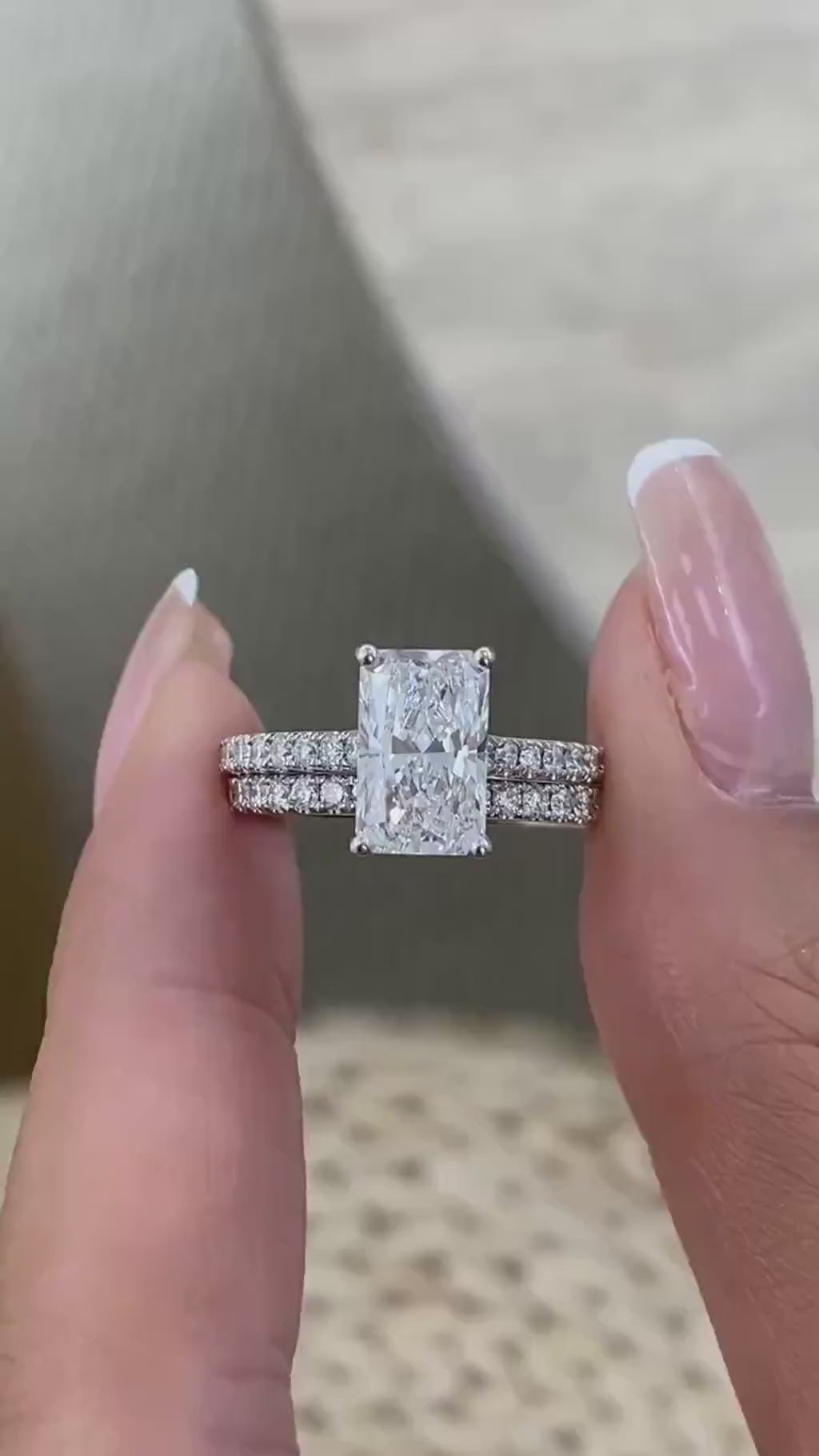 Tamara 3 Radiant Lab-Grown Diamond Bridal Set, Side Stone Rings Set