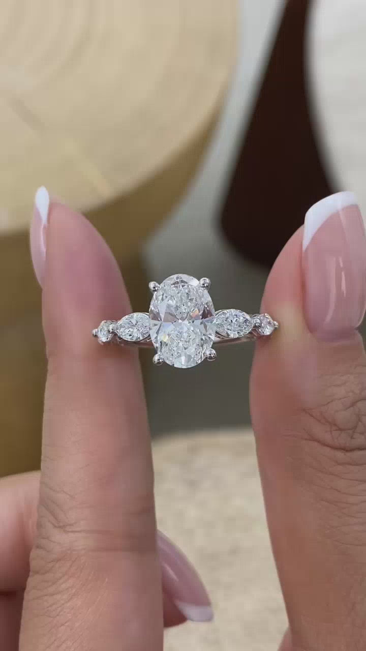 Bailey 3.7 Oval Lab-Grown Diamond Side Stone, Three Stone Engagement Ring