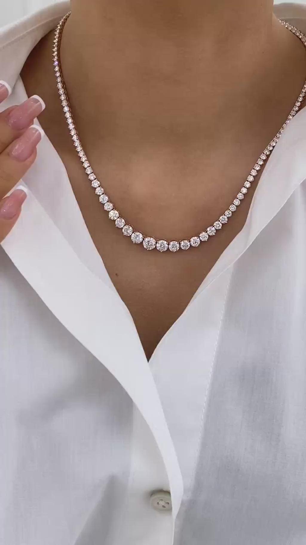 Cara 15.3 Round Lab-Grown Diamond Tennis, Graduated Necklace