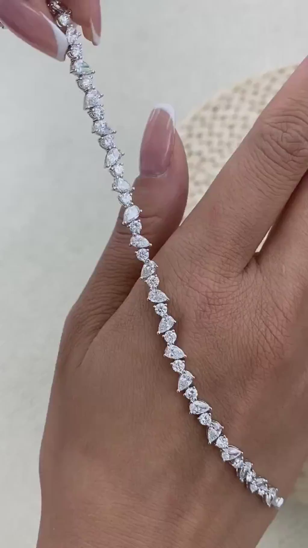 Crystal 6.7 Pear,Round Lab-Grown Diamond Tennis Bracelet