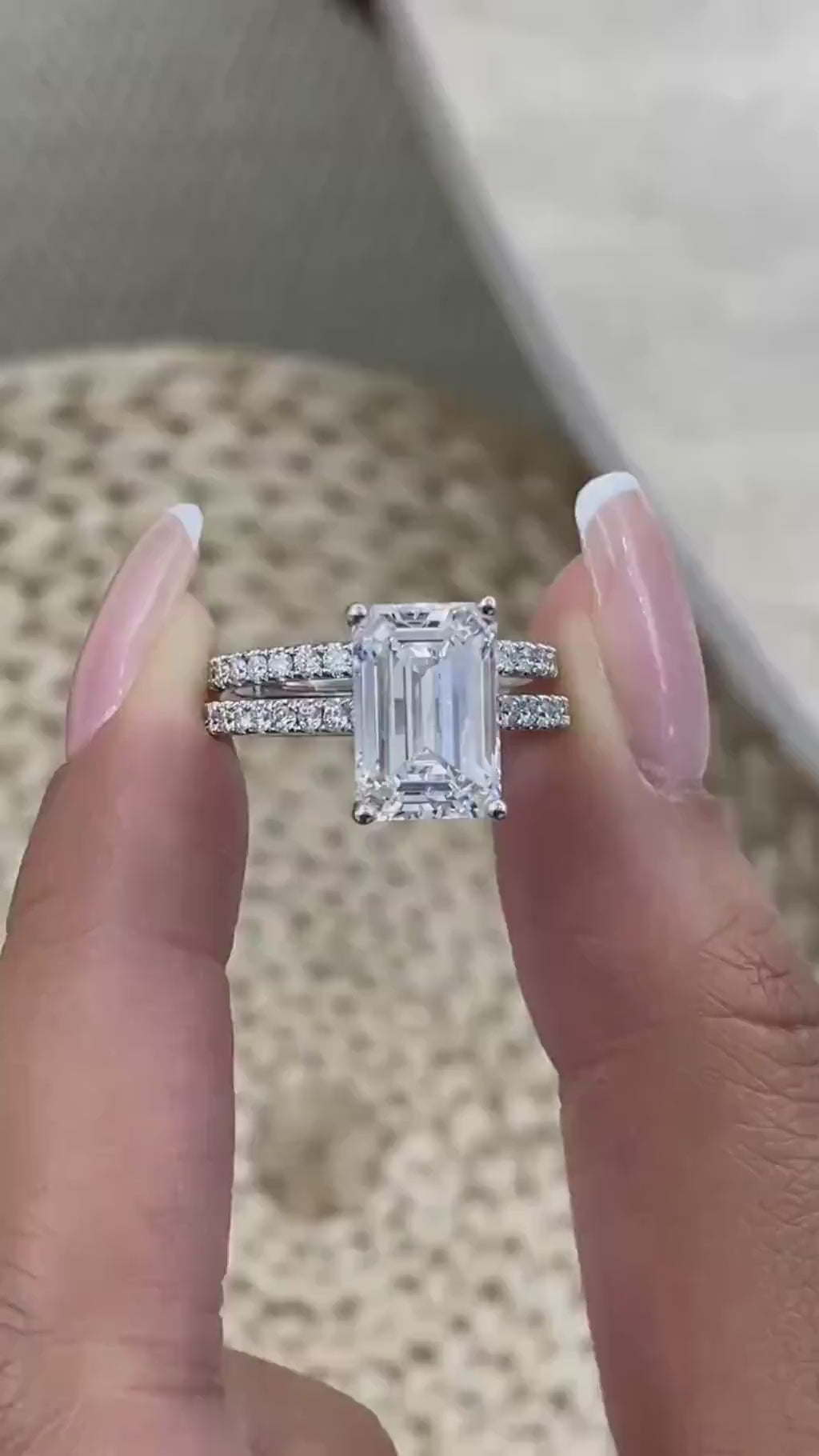 Tamara 4.9 Emerald Lab-Grown Diamond Bridal Set, Side Stone Rings Set
