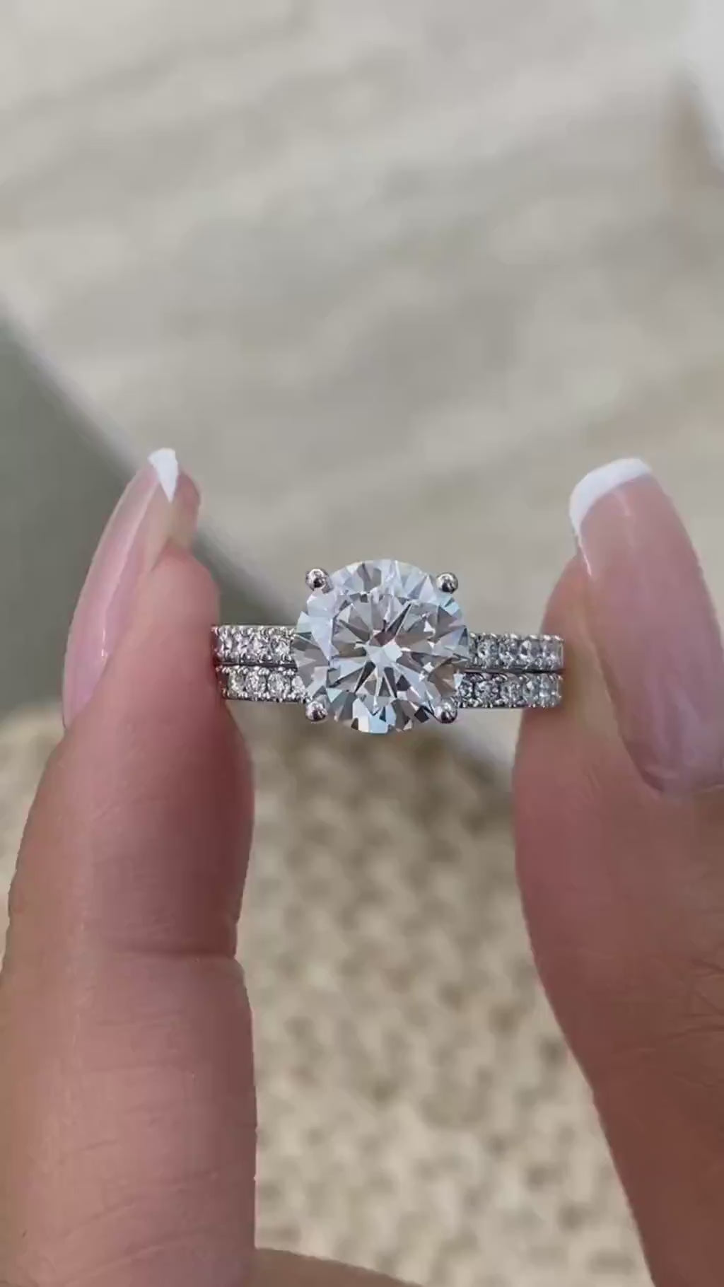 Tamara 3.4 Round Lab-Grown Diamond Bridal Set, Side Stone Rings Set