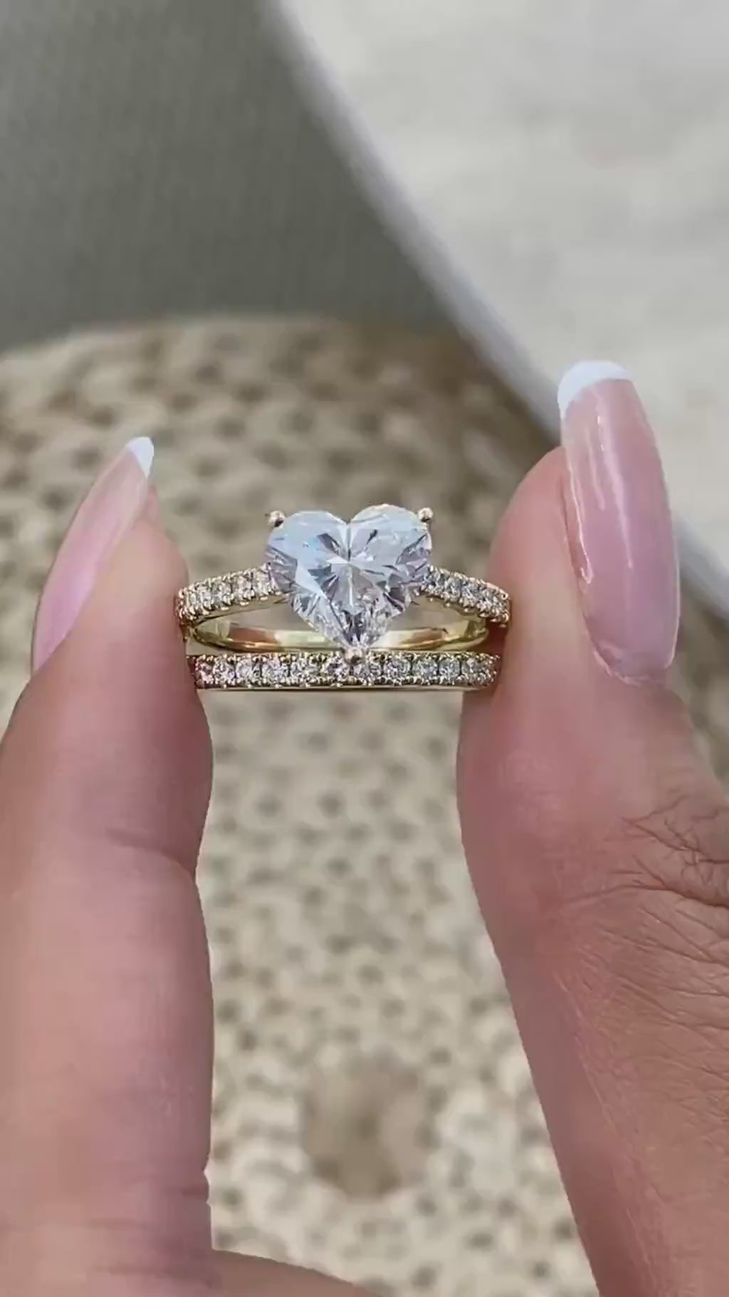 Tamara 2.8 Heart Lab-Grown Diamond Bridal Set, Side Stone Rings Set