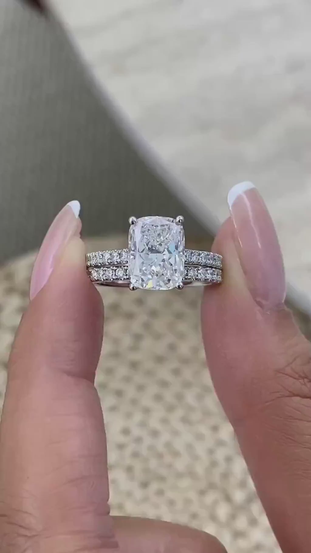 Tamara 4 Cushion Lab-Grown Diamond Bridal Set, Side Stone Rings Set