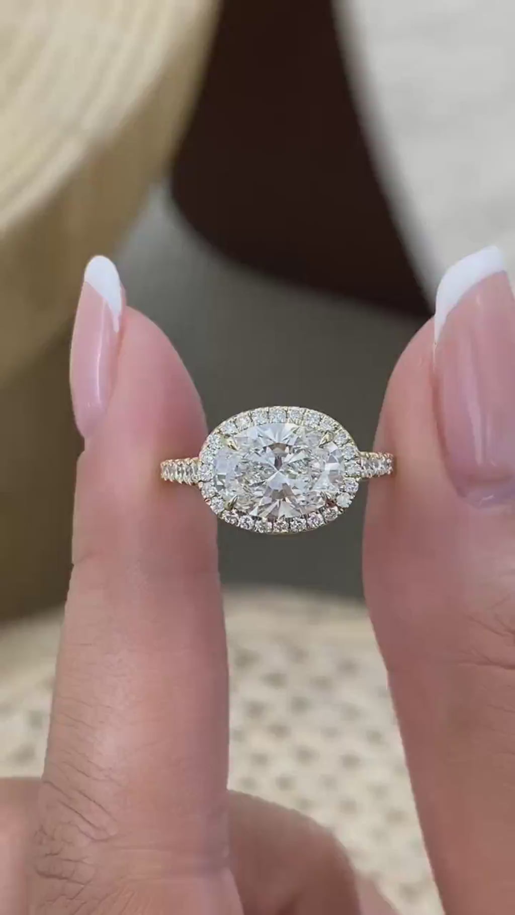 Luciana 2.7 Oval Lab-Grown Diamond Halo, Side Stone Engagement Ring