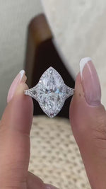 Leah 4.7 Marquise Lab-Grown Diamond Halo, Side Stone Ring