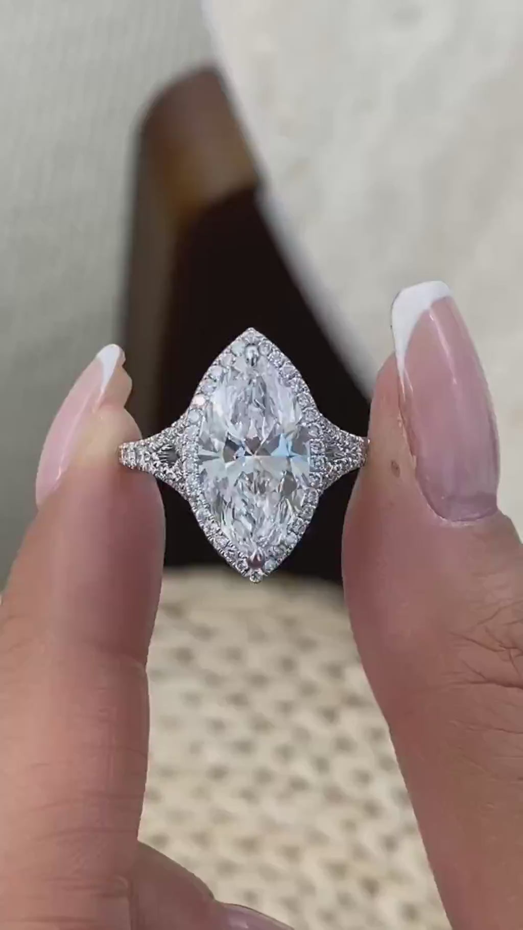 Leah 4.7 Marquise Lab-Grown Diamond Halo, Side Stone Ring
