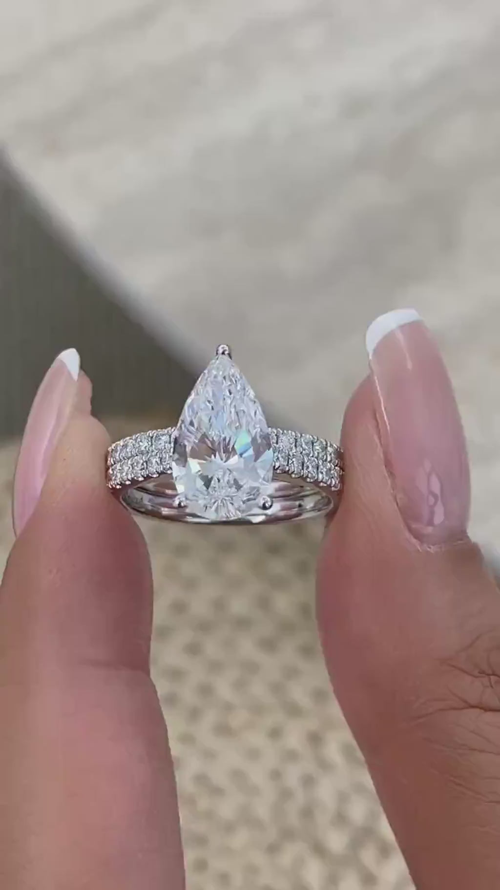 Tamara 3.3 Pear Lab-Grown Diamond Bridal Set, Side Stone Rings Set